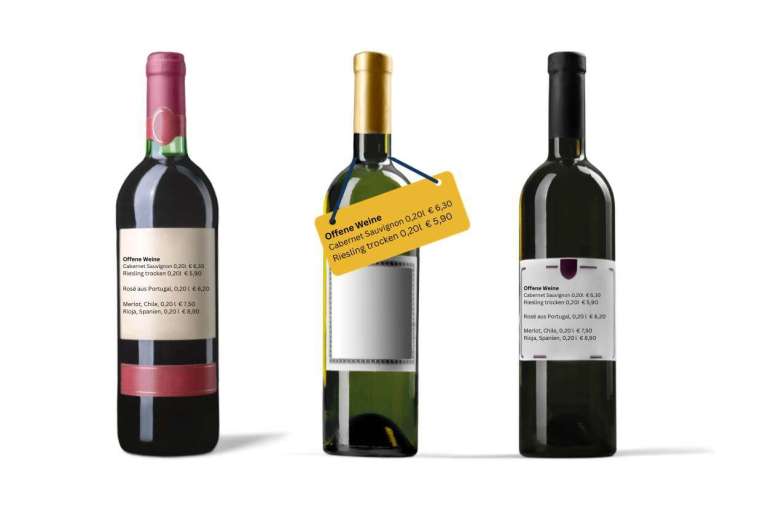 Weinkarte an Flasche aufs Etikett oder separat anhängen