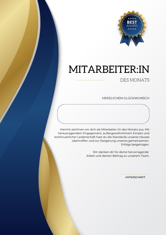 Download eines Musters Vorlage Mitarbeiter des Monats Urkunde 1