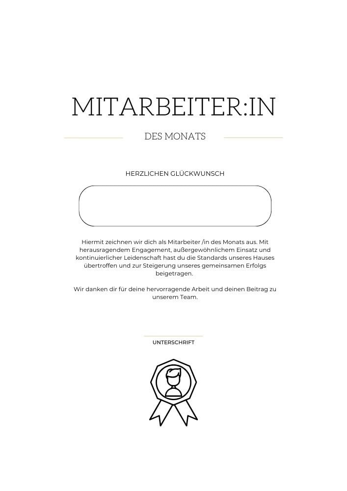 Download eines Musters Vorlage Mitarbeiter des Monats Urkunde 2