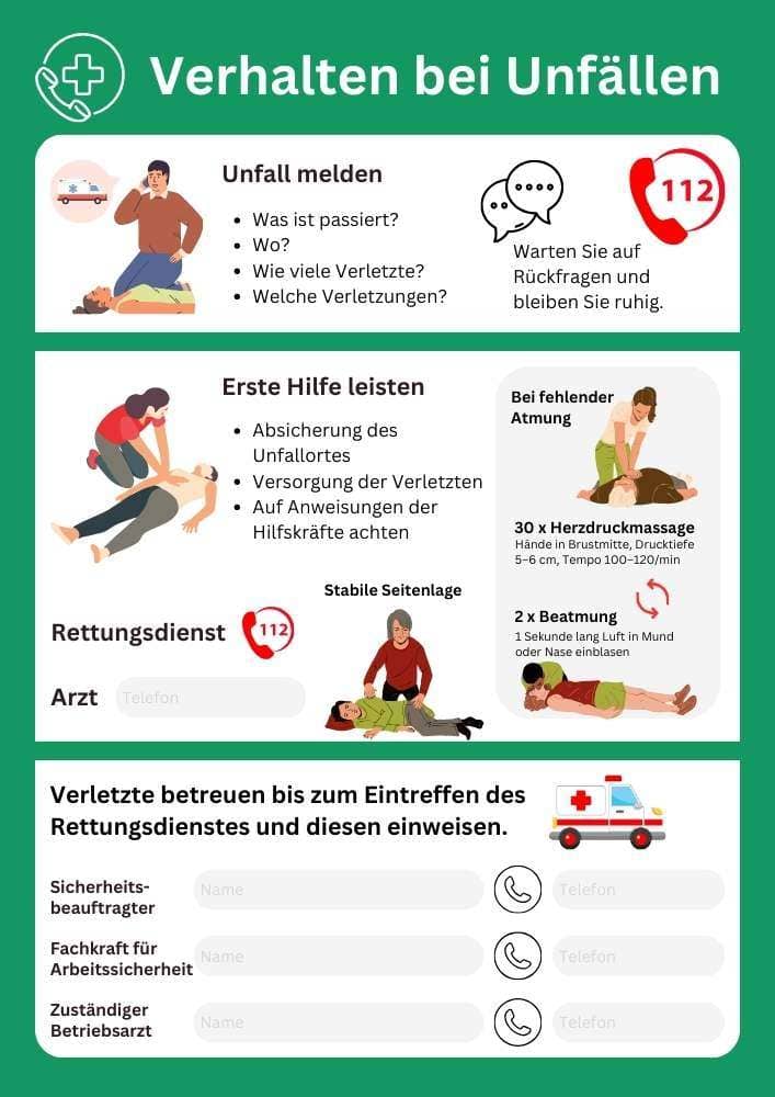 Verhalten bei Unfällen Aushang