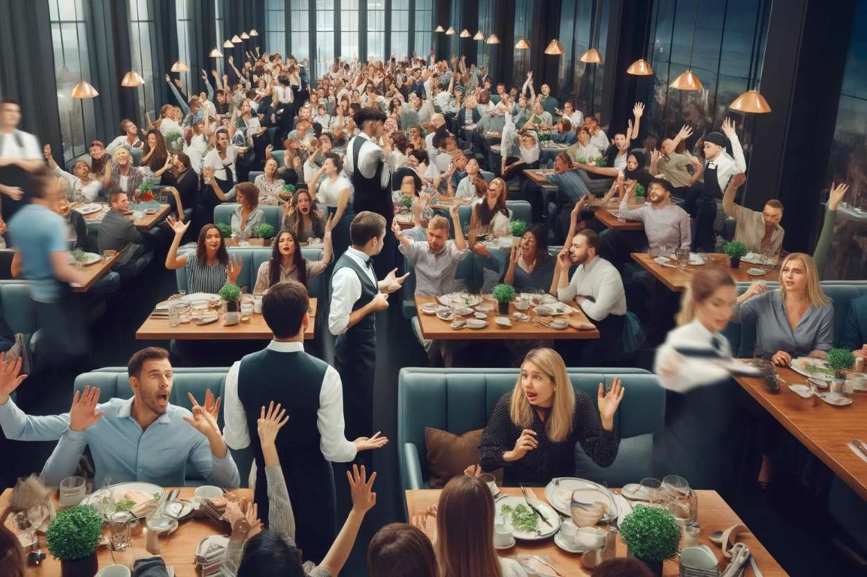 Kurzfristige Personalengpässe - Überfülltes Restaurant mit zu wenig Personal und alle Gäste beschweren sich