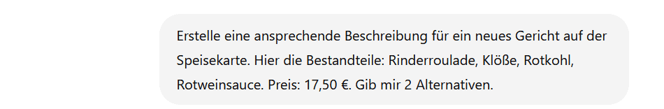 ChatGPT Prompt Speisekarte Gericht