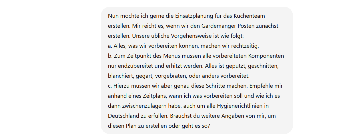 ChatGPT Prompt zur Einsatzplanung in der Küche