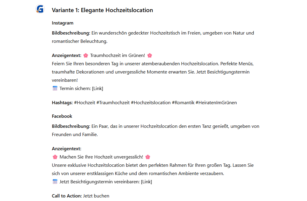 Chat GPT Antwort Werbung Social Media