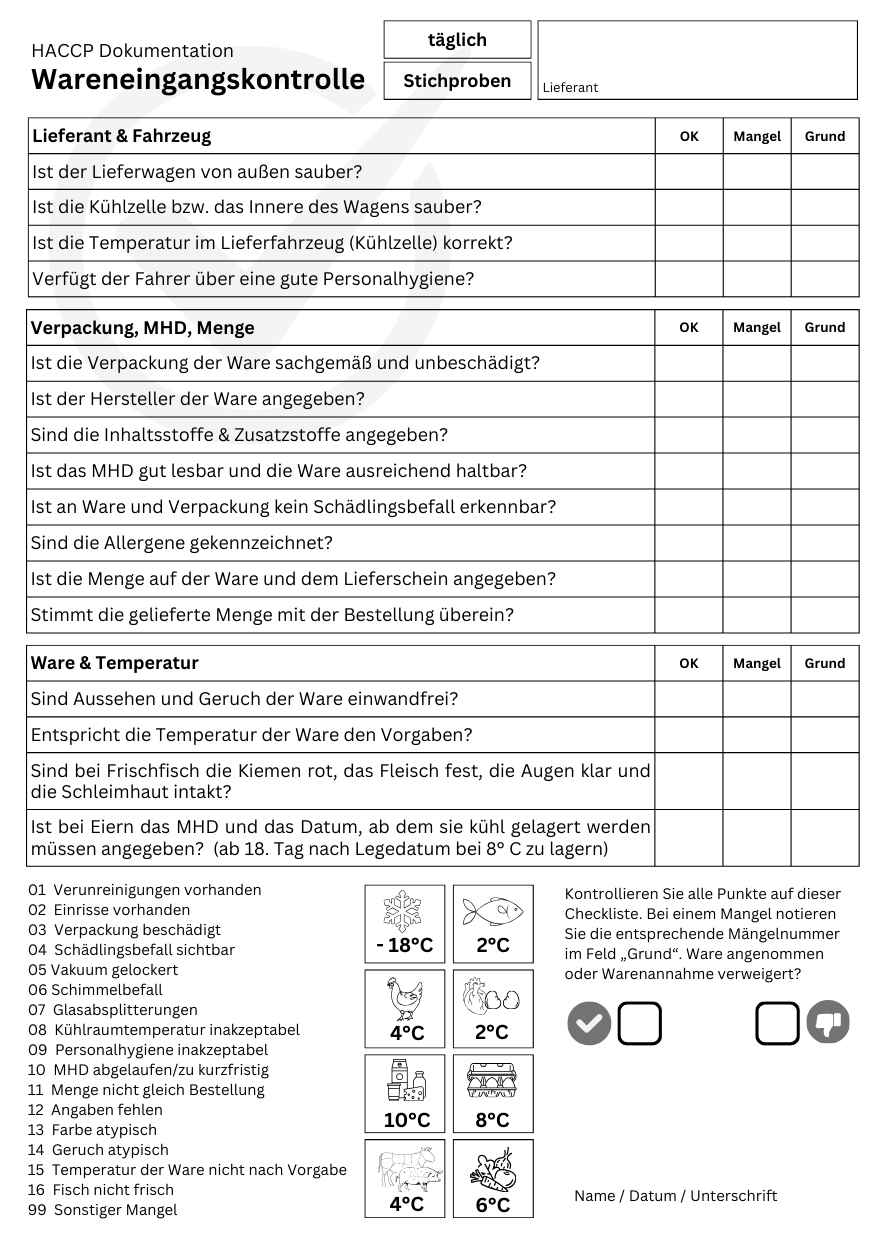 Wareneingangskontrolle-HACCP-Vordruck-Muster-Vorlage-Formular kostenlos-pro-Lieferant und Lieferung
