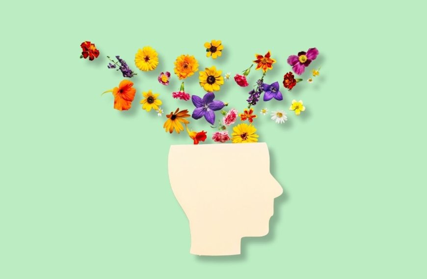 Mentale Gesundheit am Arbeitsplatz - Bild zeigt die Grafik einen Kopfes der geöffnet ist und oben Blumen herausfliegen