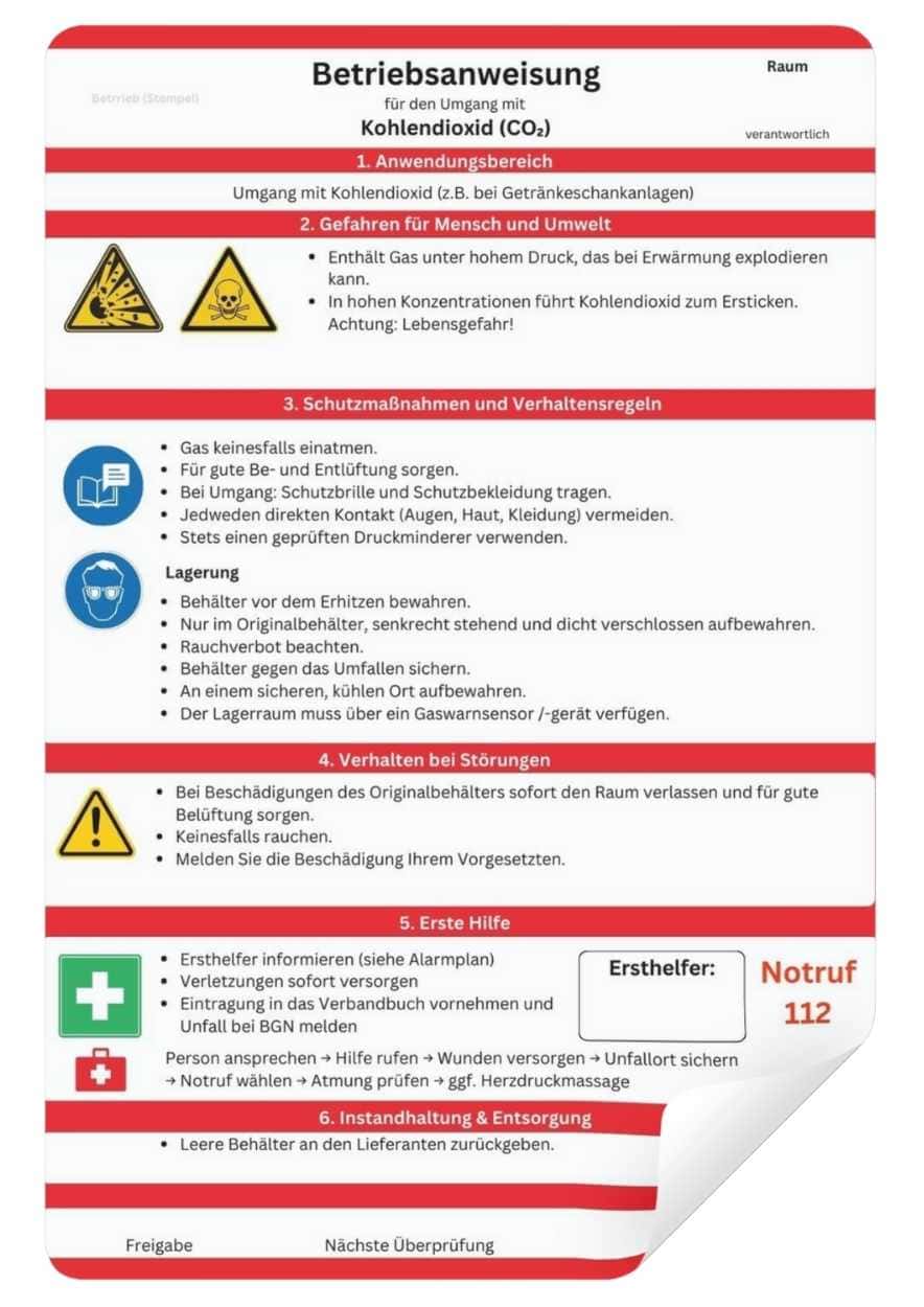 Download Betriebsanweisung Vorlage für den Umgang mit Kohlendioxid