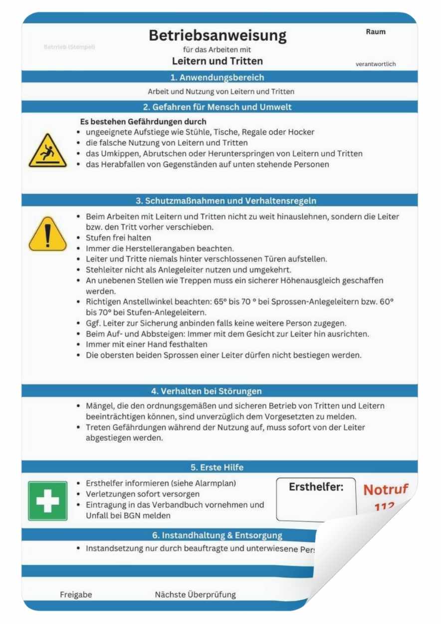 Betriebsanleitung Vorlage: Leitern und Tritte zum kostenlosen Download