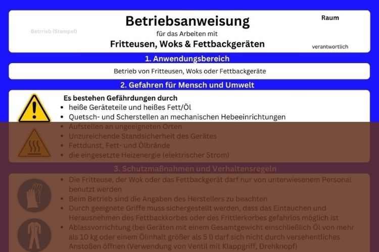 Betriebsanweisung Fritteusen, Woks und fettbackgeräte: Vorlage Download, Muster