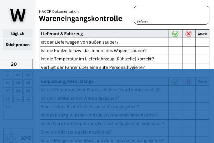 PDF Vorlage zum Download: Wareneingang kontrollieren im Restaurant. Je Lieferung eine Checkliste.