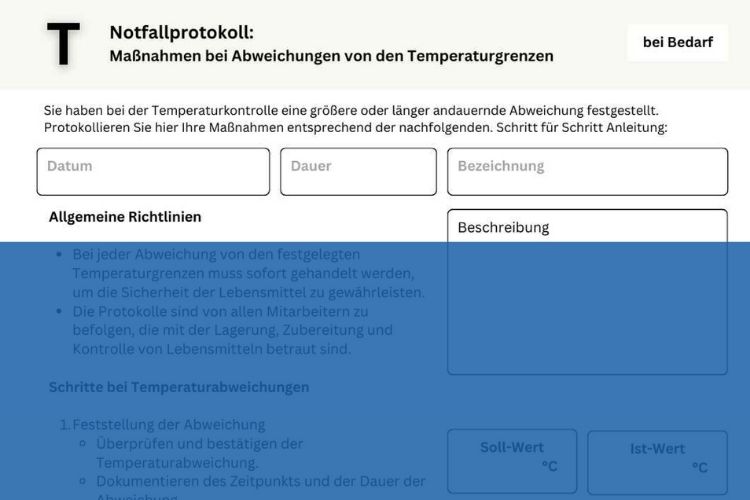 Download HACCP Protokoll bei Abweichung der Temperatur mit allen Maßnahmen - kostenlose Vorlage