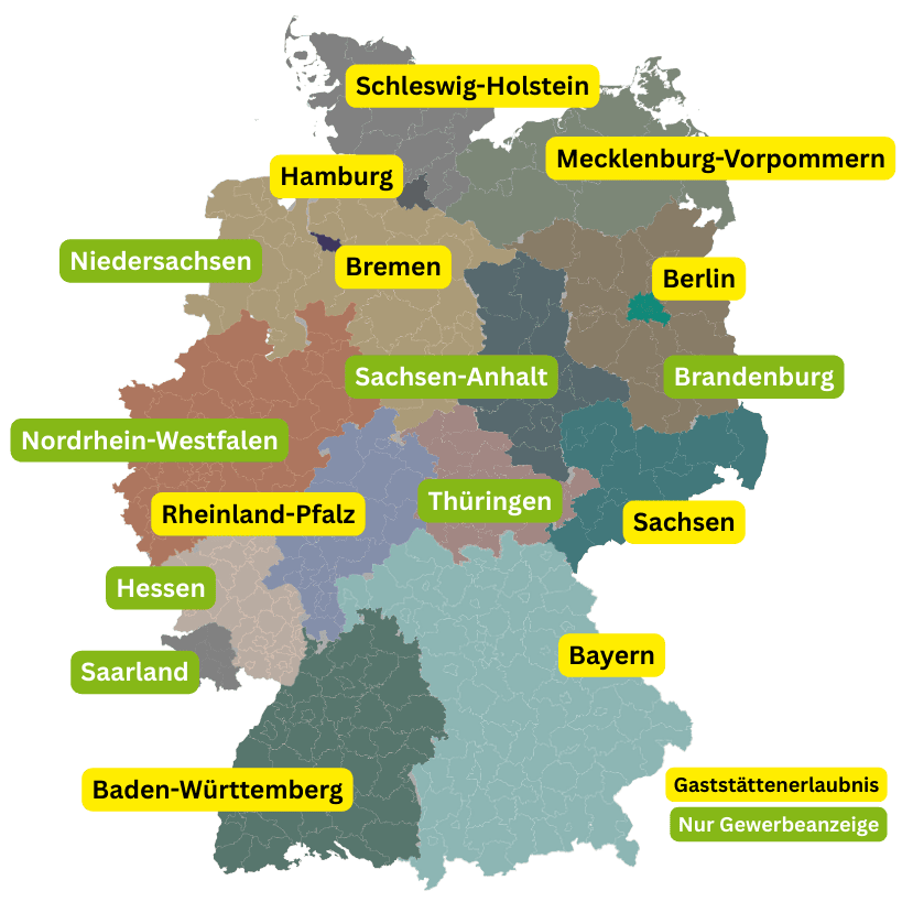 Gaststättenerlaubnis erforderlich? Grafische Übersicht aller Bundesländer